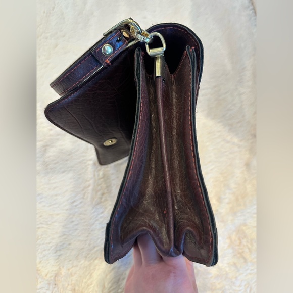 Etienne Aigner Woven Leather Handbag Vintage Wristlet Clutch Burgundy purse - Picture 11 of 14